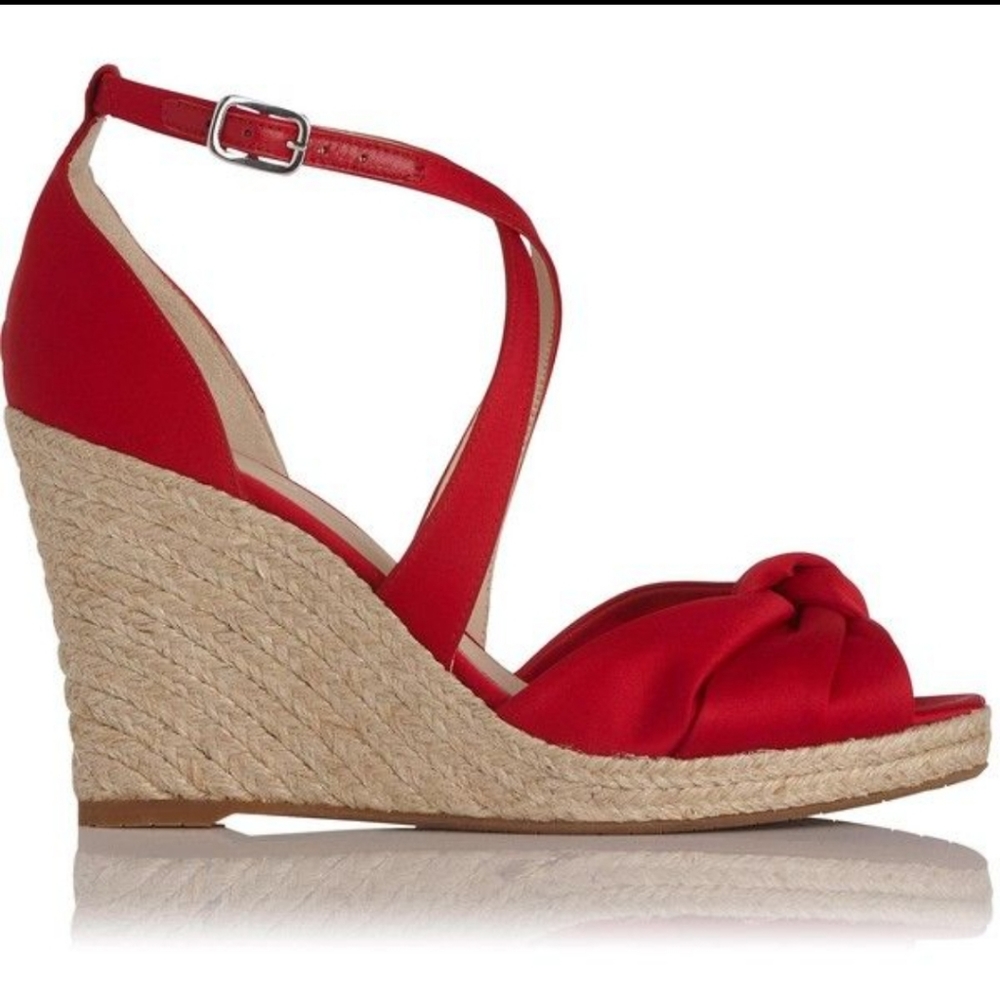 L.K. Bennett Angeline Red Satin Wedge Espadrilles - Picture 3 of 16